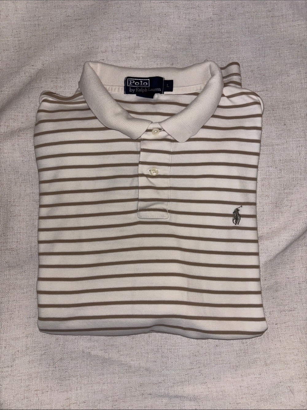 Polo by Ralph Lauren Cream and Tan Striped Polo